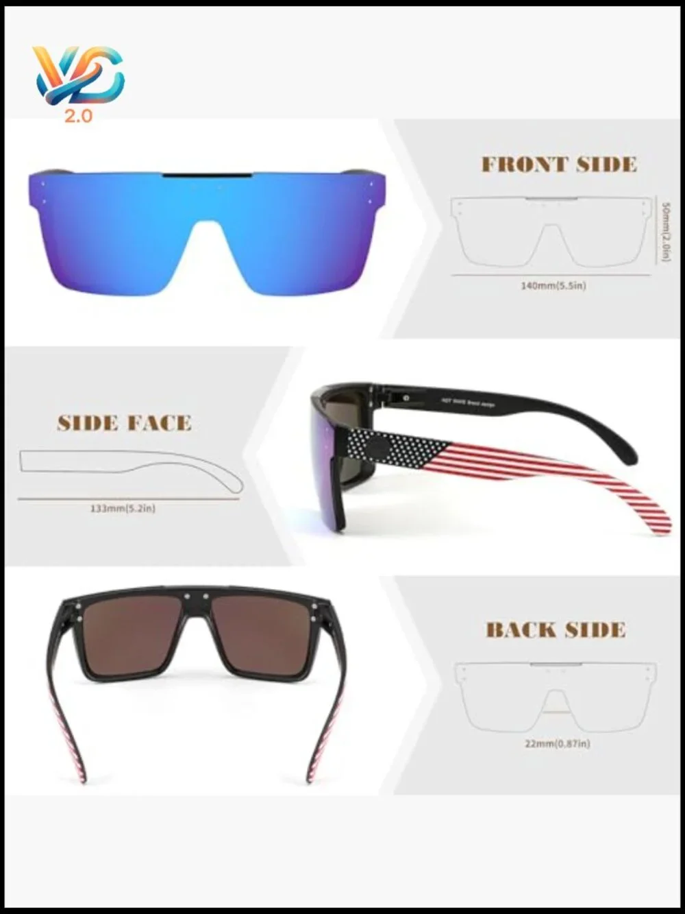 Oversized Square Flat Top Shield Sunglasses Retro Y2K Trendy